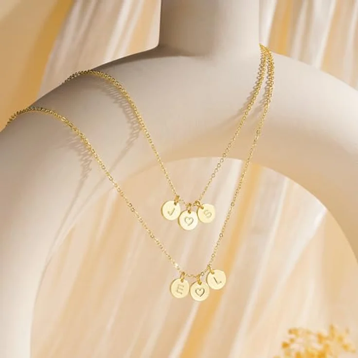 TINGN Herz Zwei Buchstaben Kette Damen, Gold Halskette mit Buchstaben L I, personalisierte Geschenkidee für Frauen und Mädchen, 18"+2.5" verlängerbar, hypoallergen – Bild 5