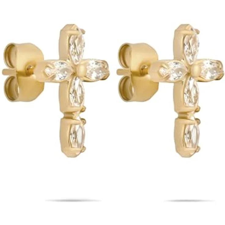 Tamaris Ohrring - Edelstahl Ohrstecker mit Kreuz-Motiv, IP Gold, 1,4 cm, wasserfest & hautfreundlich – Bild 2