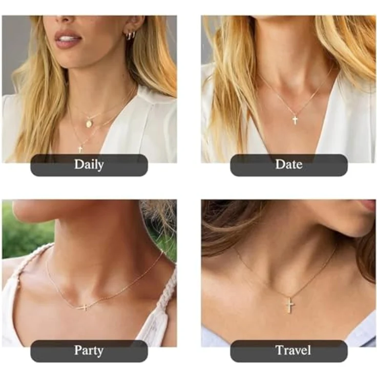 TINGN Halskette Damen Kreuz, 14K Gold Vergoldet, Personalisierbare Perlen Choker, 40cm +5cm verstellbar – Bild 5