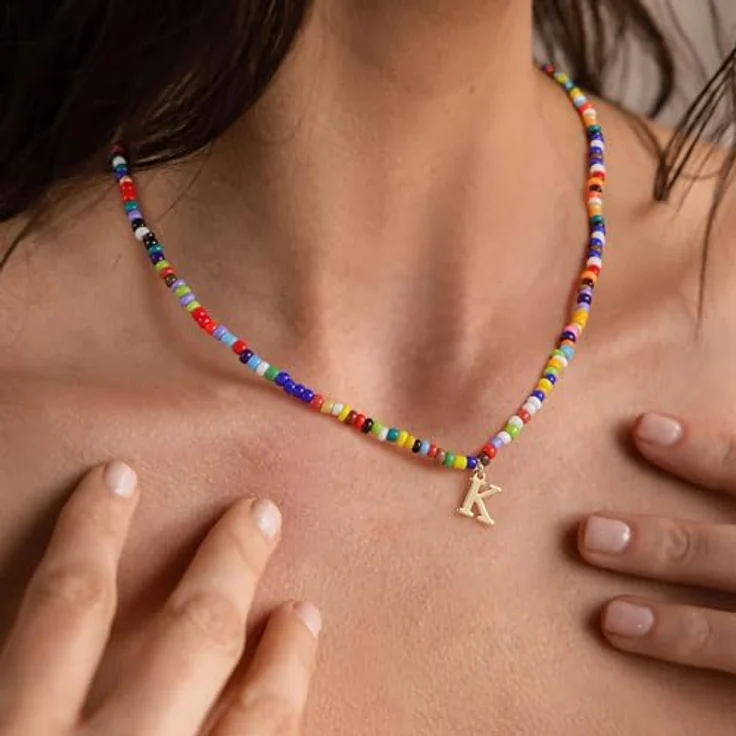 TINGN Bunte Perlen Kette mit Buchstaben Z, Modeschmuck für Teenager Mädchen, verstellbar 35cm + 5cm, Edelstahl goldvergoldet, personalisierte Geschenke für Frauen und Mädchen – Bild 3