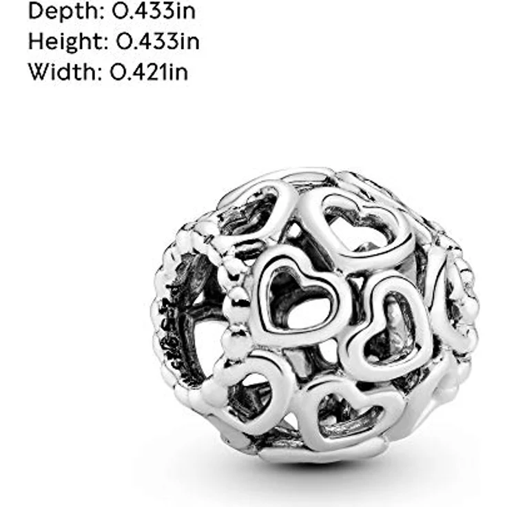 PANDORA All Over-Herzen Charm, Sterling-Silber mit offenen Herzmotiven, 11 x 11 x 10,7 mm – Bild 5