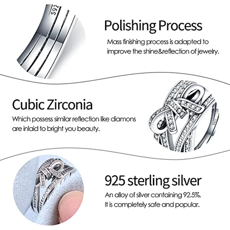 KUNSIR 925 Sterling Silber Liebesknotenring für Damen, Vintage Criss Cross Design mit Zirkonia, Schmuck Geschenk in Geschenkverpackung – Bild 3