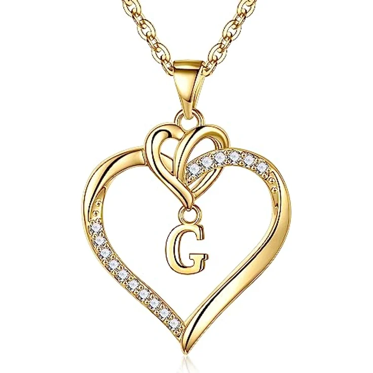 TINGN Herz Buchstaben Halskette, 14K vergoldet mit Buchstabe G, personalisierte Zierkette für Damen, 18" + 2" Verlängerung, perfekt als Geschenk für Frauen und Mädchen – Bild 1