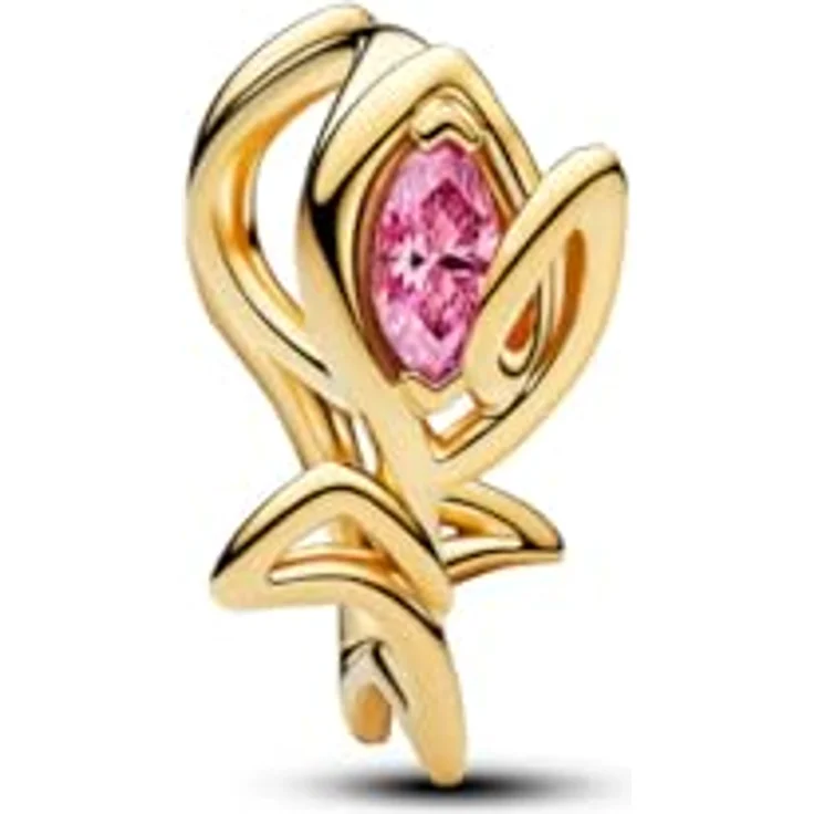 PANDORA Charm Tulpe, 14 Karat vergoldeter Blumenanhänger mit rosa Cubic Zirkonia, kompatibel mit Moments, 764555C01 – Bild 1