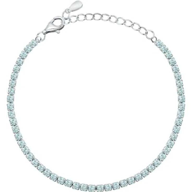 CHRIST Tennisarmband 89086469, zartes Hellblau mit Zirkonia in 4er-Krappenfassung aus 925er Silber, längenverstellbarer Karabinerverschluss