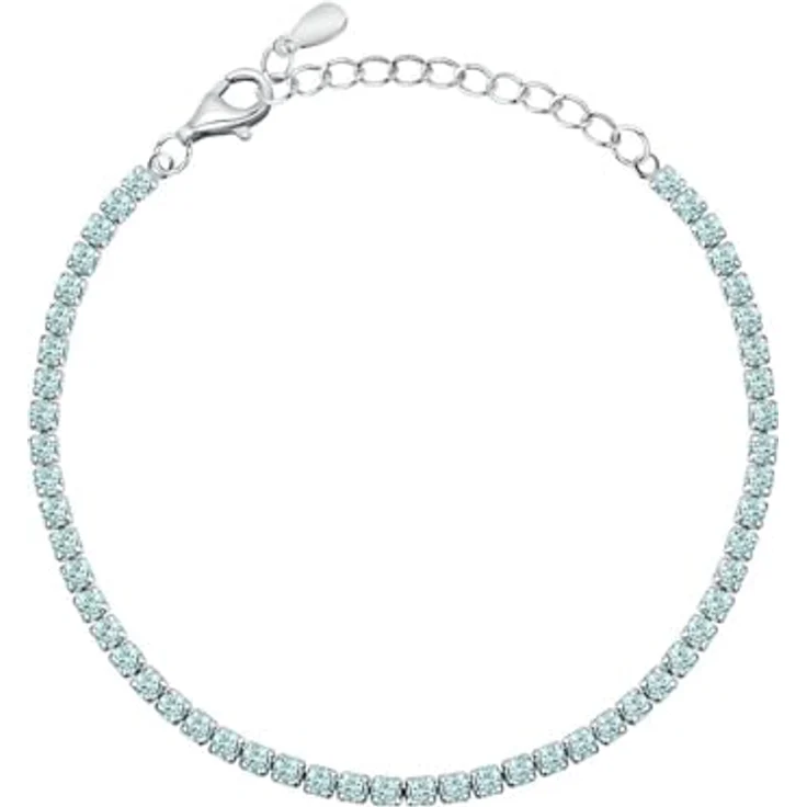 CHRIST Tennisarmband 89086469, zartes Hellblau mit Zirkonia in 4er-Krappenfassung aus 925er Silber, längenverstellbarer Karabinerverschluss – Bild 1