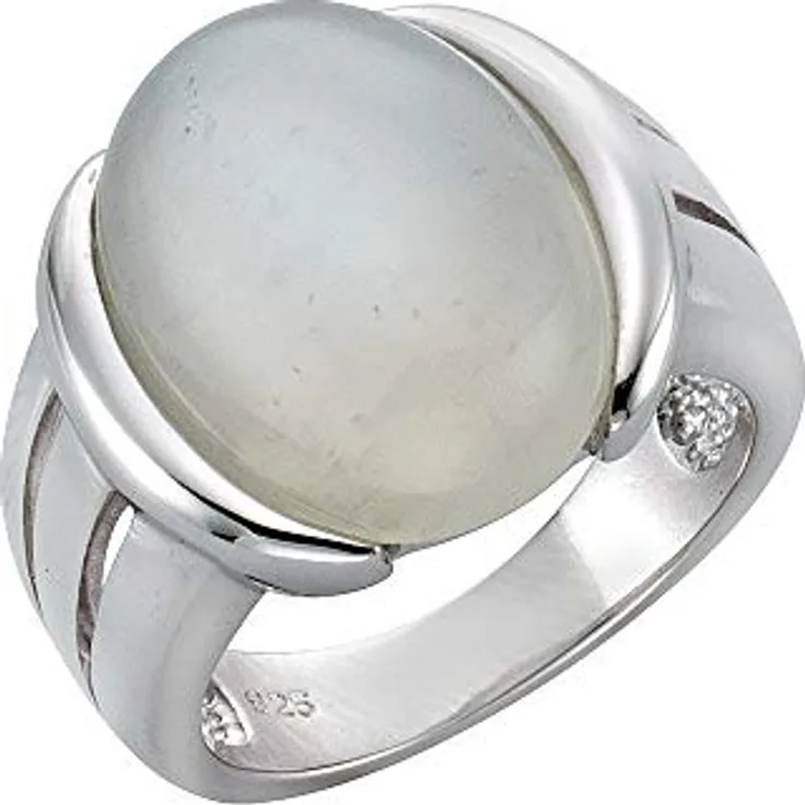 Zeeme Gemstones Damen Ring, 925/- Sterling Silber rhodiniert mit weißem Mondstein 16x12mm, inklusive Etui