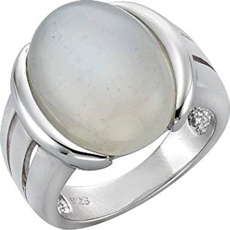 Zeeme Gemstones Damen Ring, 925/- Sterling Silber rhodiniert mit weißem Mondstein 16x12mm, inklusive Etui – Bild 1