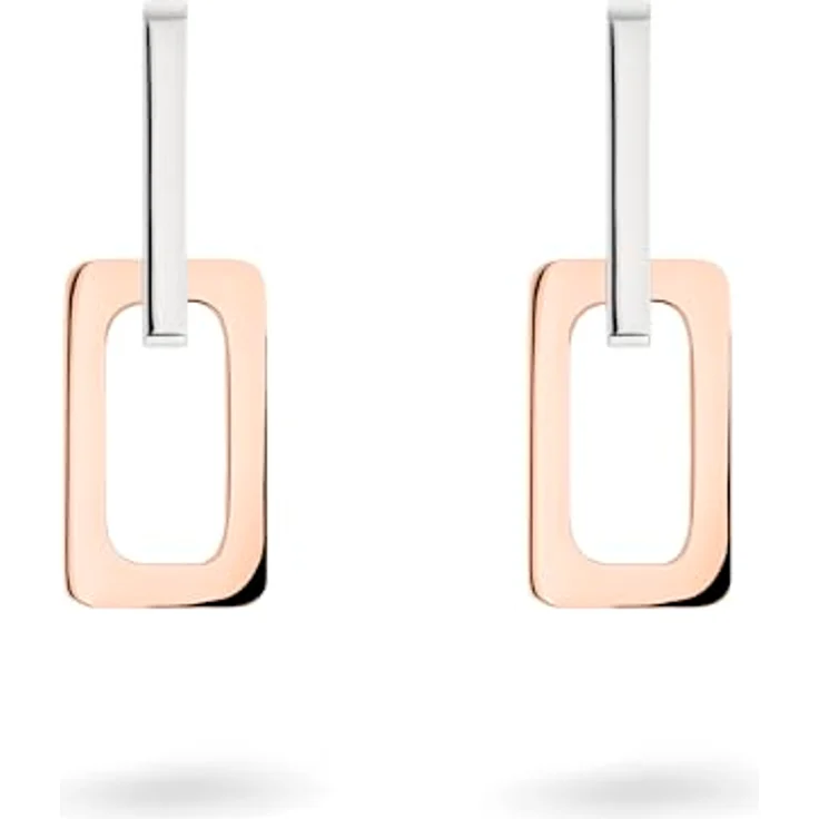 LIEBESKIND Berlin Damen Ohrringe, Edelstahl Bicolor IP Roségold, 3 cm Schanierverschluss, modernes Design mit Link-Chain Details – Bild 3