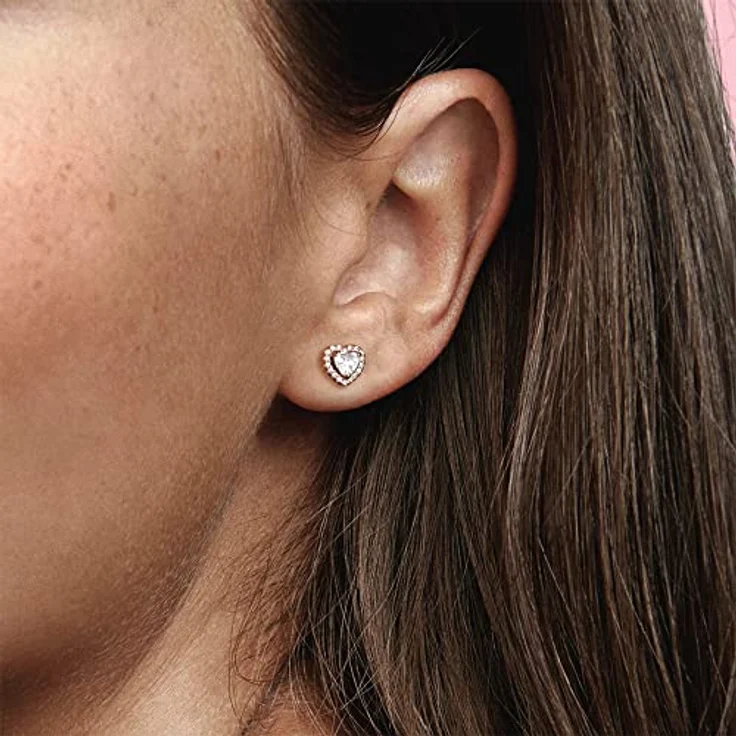 PANDORA ROSE Ohrringe "funkelndes Herz" 14 Karat rosévergoldet mit klaren Cubic Zirkonia – Bild 5
