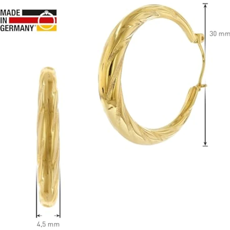 trendor Damen-Ohrringe Gold 333 / 8K Creolen Ø 30 mm, eleganter Ohrschmuck mit klappbarem Verschluss, zeitlose Geschenkidee, Geschenkpackung inkl. Mikrofaser-Pflegetuch, 68050 – Bild 5