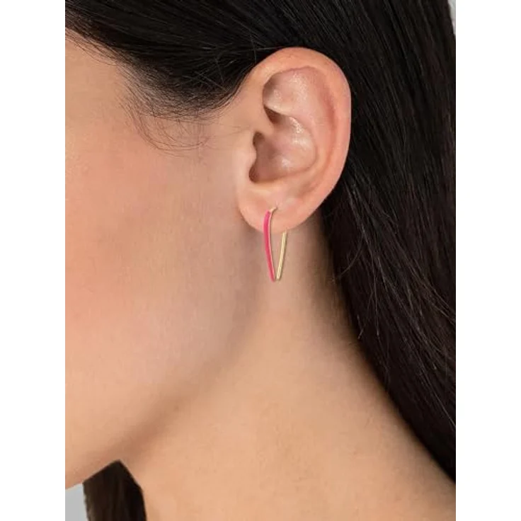 Glanzstücke München Damen Ohrhänger, 925/- Sterling Silber gelbvergoldet 14 Karat, Emaille pink, Durchzieher 28,7 mm – Bild 3
