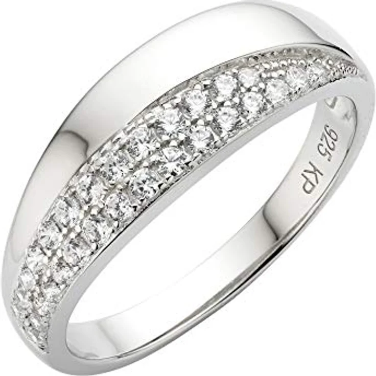 Zeeme 925/- Sterling Silber Damen Ring, glänzend mit weißen Zirkonia-Steinen, rhodiniert, inkl. Etui – Bild 1