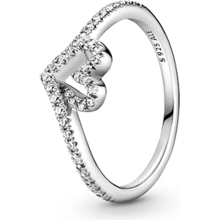 PANDORA Wish Funkelnder Wishbone Herz Ring aus Sterling Silber, Ringgröße 56 mit klaren Cubic Zirkonia – Bild 1