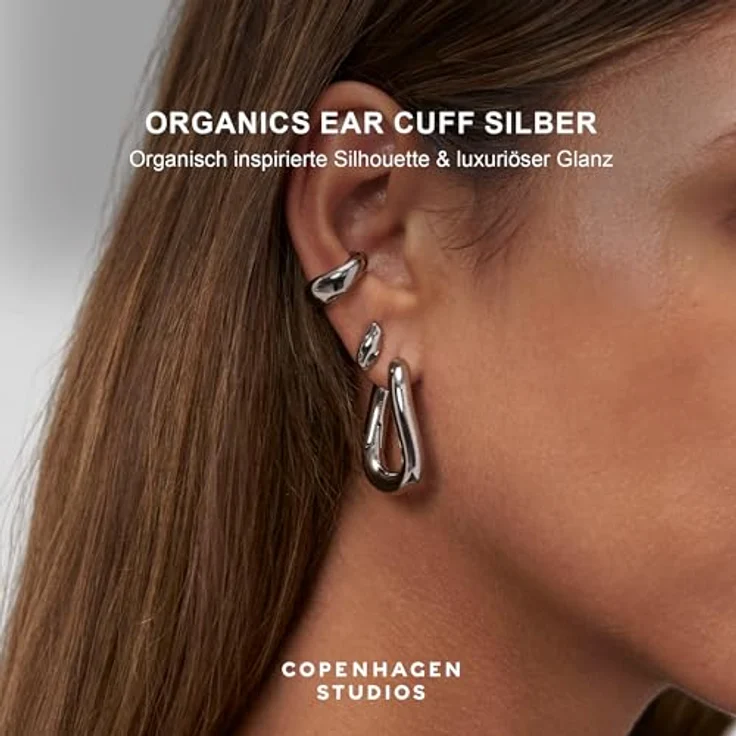 COPENHAGEN STUDIOS Organics Ear Cuff, silber, Damen-Ohrschmuck aus poliertem Edelstahl, organisches Design, wasserfest & hautfreundlich – Bild 3