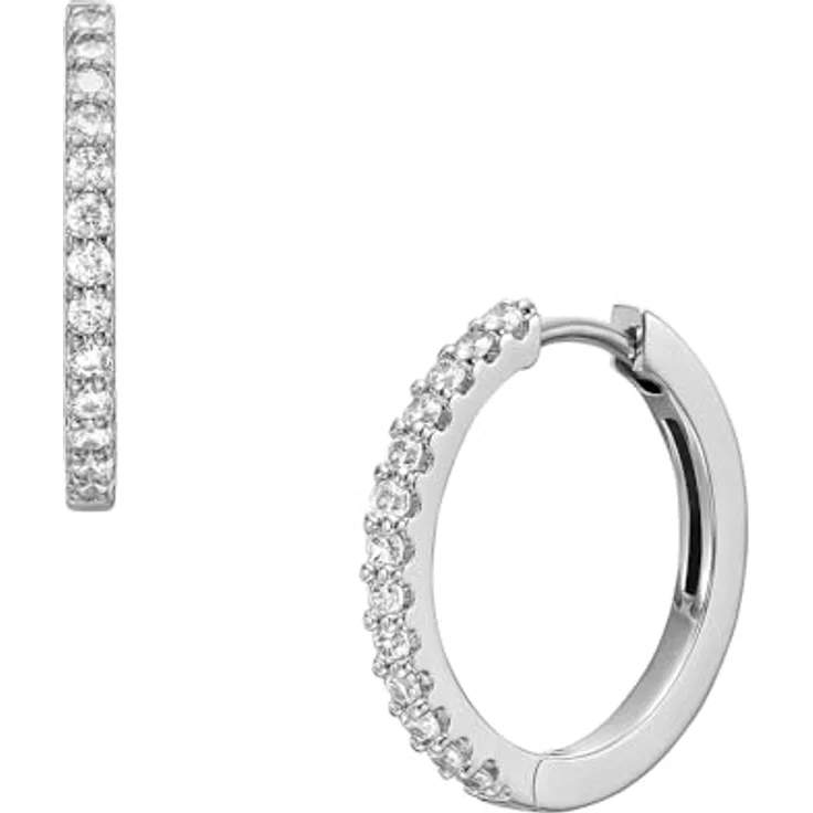 Fossil ELLIS JF04802040, Creolen aus Edelstahl mit Glasstein-Besatz in Silber und Weiß, mittellang mit Clipverschluss – Bild 2