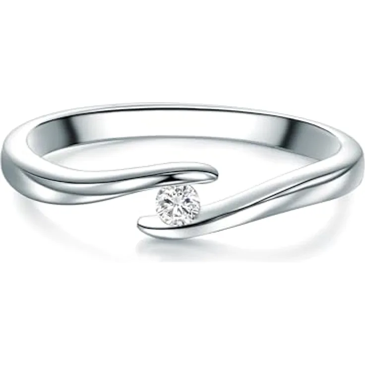 Trilani Damen-Solitärring, Sterling Silber mit weißen Zirkonia im Brillantschliff, gedrehter Spannring, eleganter Verlobungsring, Antragsring, Trauring