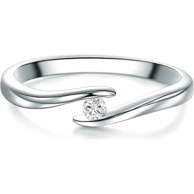 Trilani Damen-Solitärring, Sterling Silber mit weißen Zirkonia im Brillantschliff, gedrehter Spannring, eleganter Verlobungsring, Antragsring, Trauring – Bild 1