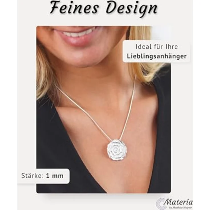 MATERIA by Matthias Wagner Schlangenkette Silber 925, Damen Halskette 120 cm lang, feines und elegantes Design, Hautfreundlich, Made in Germany – Bild 3