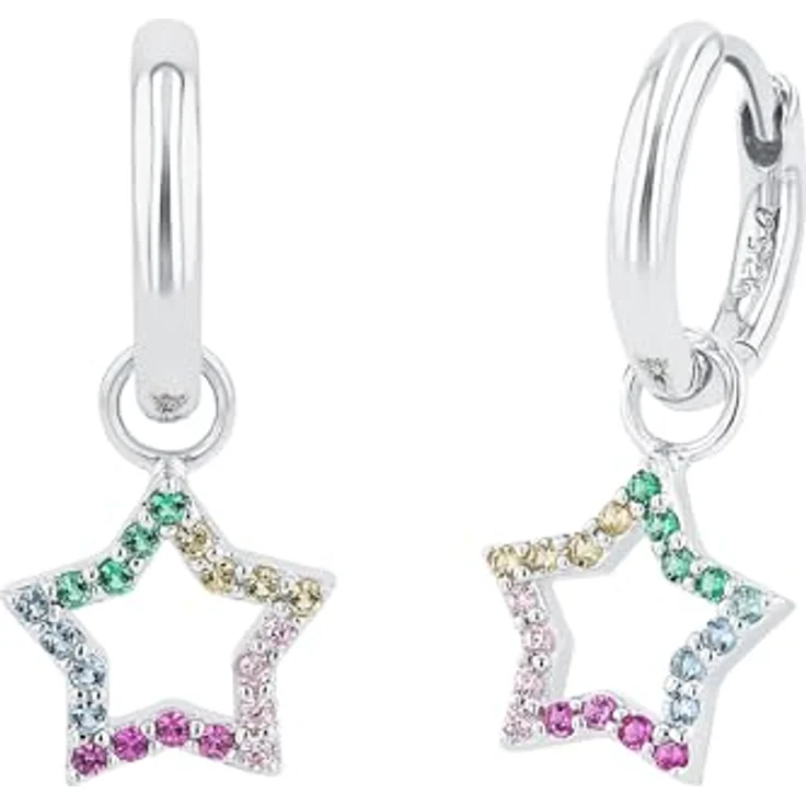 Prinzessin Lillifee Creolen, Stern Schmuck für Mädchen aus 925 Sterling Silber mit Zirkonia-Steinen, Multicolor, inkl. Geschenk Box – Bild 1