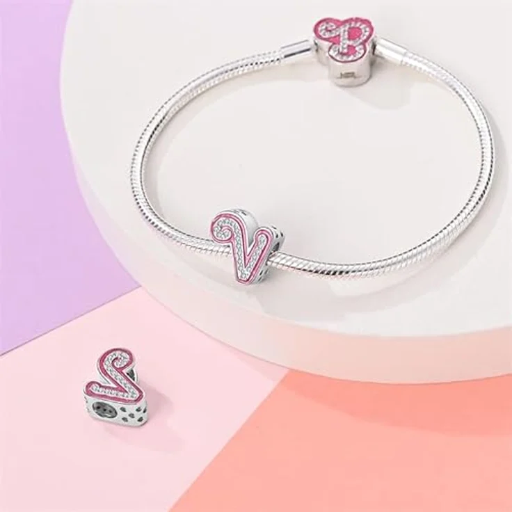Pandach Damen Charm Anhänger Buchstabe V, 925 Sterling Silber mit Zirkonia-Steinen, passend für Armband und Halskette, kompatibel mit europäischen Charm-Armbändern – Bild 3