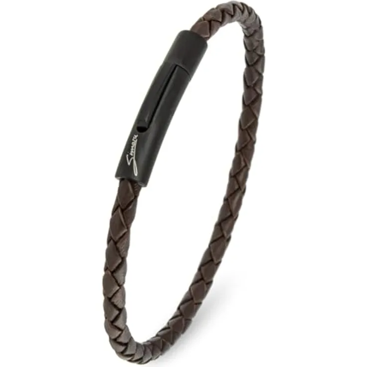 Simaru Lederarmband 4mm, geflochten aus Echtleder mit Edelstahl Hakenverschluss, wasserfest, 22cm Länge - XL, Braun