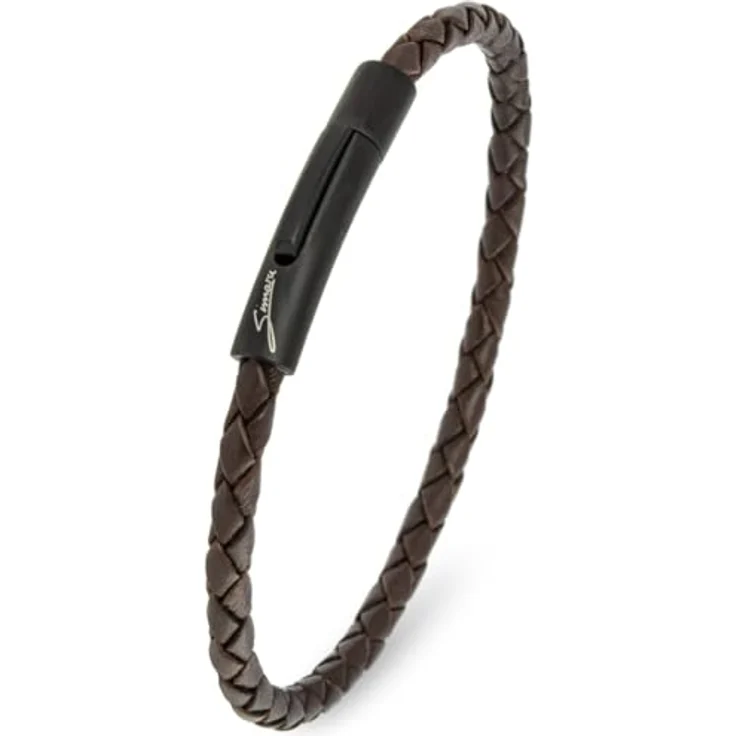 Simaru Lederarmband 4mm, geflochten aus Echtleder mit Edelstahl Hakenverschluss, wasserfest, 22cm Länge - XL, Braun – Bild 1