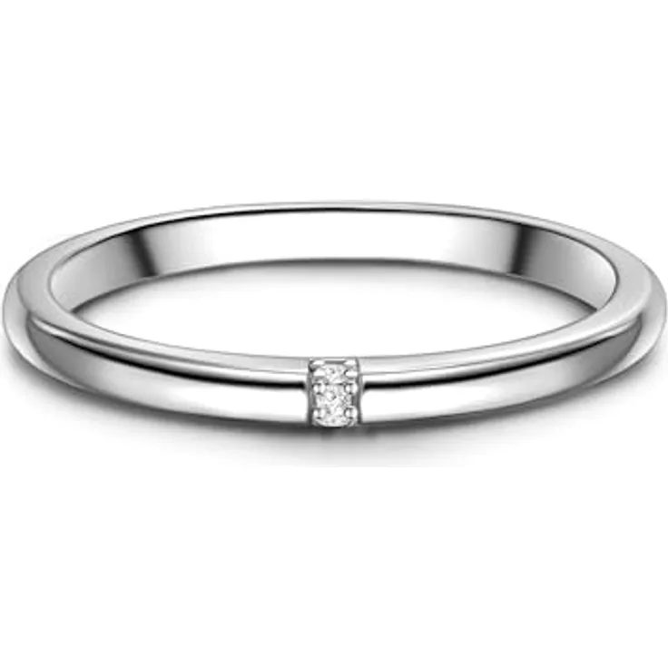 GLANZSTÜCKE MÜNCHEN Damen-Ring 925 Sterling Silber mit Zirkonia, 1,9 mm schmaler Stapelring, in Geschenkverpackung
