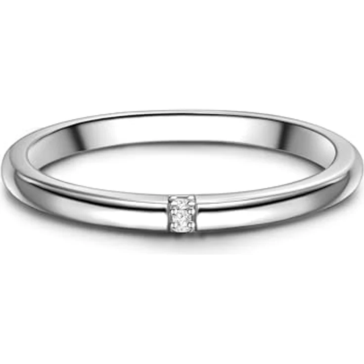 GLANZSTÜCKE MÜNCHEN Damen-Ring 925/- Sterling Silber mit Zirkonia, 1,9 mm schmaler Stapelring, rhodiniert, anlaufgeschützt – Bild 1