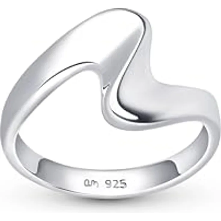 Amberta 925 Sterling Silber Wellenring, gewellter Daumenring in Größe 62.2, eleganter Stapelring für Damen