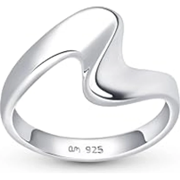 Amberta 925 Sterling Silber Wellenring, gewellter Daumenring in Größe 62.2, eleganter Stapelring für Damen – Bild 1
