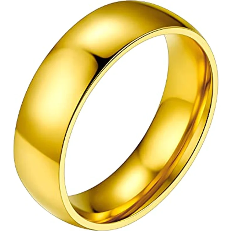 PROSTEEL Herren Bandring 18k vergoldet, hochglanzpoliert, Größe 57, 6mm breit, klassisches Design, perfektes Accessoire für Hochzeit und Verlobung – Bild 1