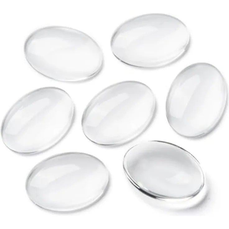 beadsvision 50 Glas Cabochons klar 25x18mm oval, transparente Glascabochons für Schmuckherstellung und Bastelprojekte