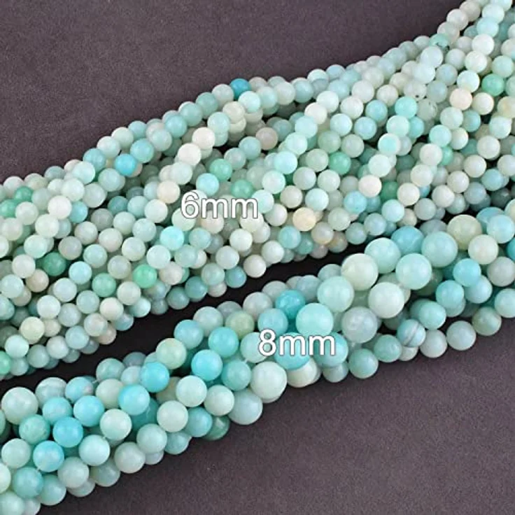 SKYBEADS Amazonit Edelstein Perlen, Runde 6mm in Blau-Grün, 38cm Strang mit ca. 60 Stück zum Auffädeln – Bild 5