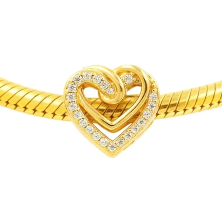 WEIMU Golden Charms 925 Sterling Silber Charm für Armband & Halskette, hypoallergen, geeignet für Pandora und ähnliche Marken, Löcher Liebe – Bild 1
