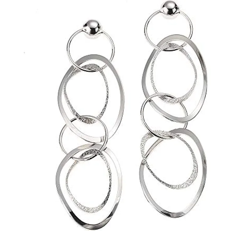 Zeeme Silber Damen Ohrringe 925/- Sterling Silber, 6cm, Matt/Glanz, weiß, anlaufgeschützt mit Etui