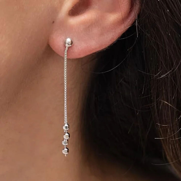 Zeeme Basic Damen Ohrhänger, 925/- Sterling Silber rhodiniert, 4,4 cm, diamantierte Oberfläche, weiß – Bild 3