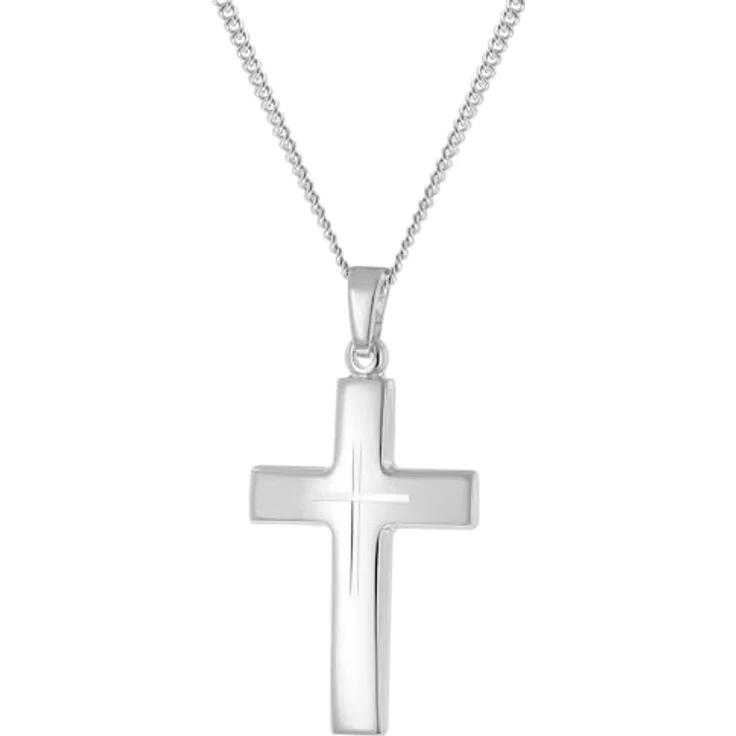 trendor Herren-Halskette mit Kreuzanhänger, 925 Silber, 24 mm, Flachpanzer-Kette, 50 cm, rhodiniert, Made in Germany – Bild 1