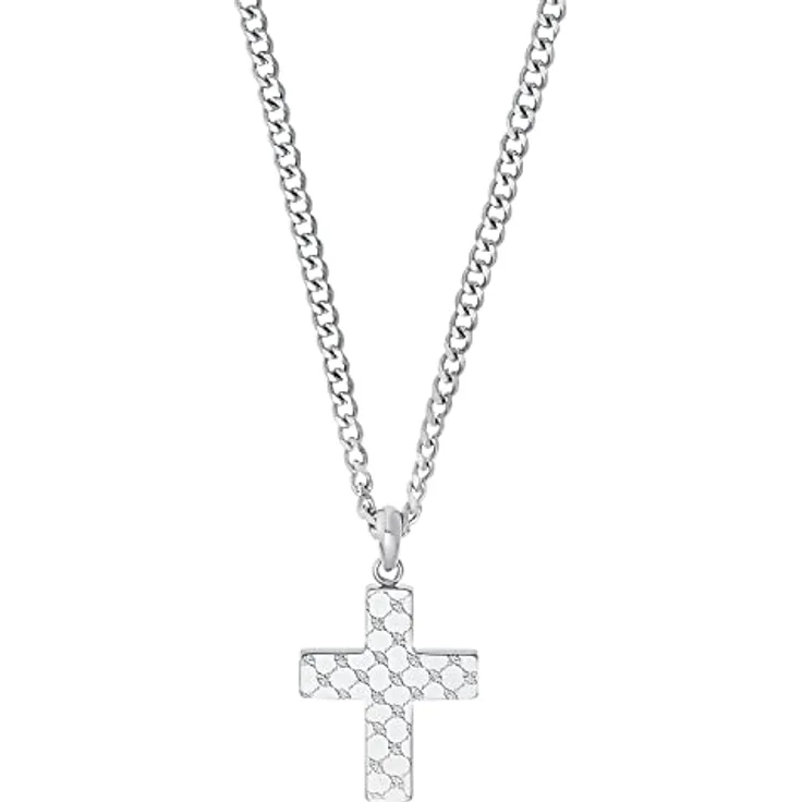 JOOP! Kette mit Anhänger Edelstahl, 60 cm Silber Kreuz, Herren Halsschmuck in Schmuck Geschenk Box, Modell 2031030