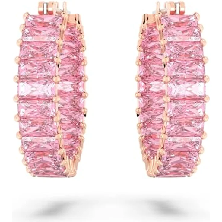 Swarovski Creolen Matrix 5657726, Roségoldene Ohrstecker mit 46 pinken Swarovski-Kristallen und Klappverschluss – Bild 2