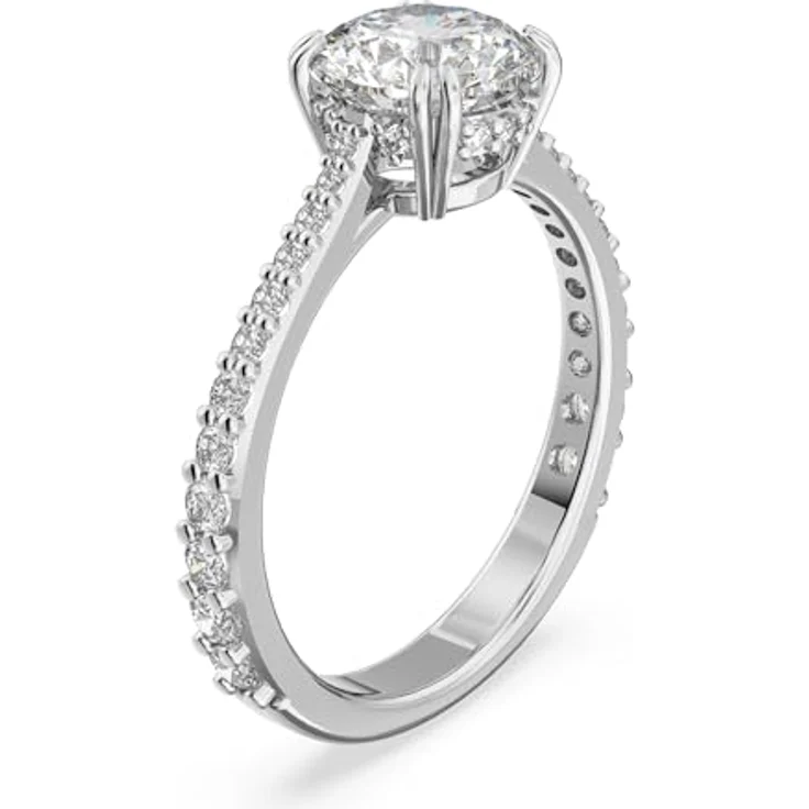 Swarovski Stilla Cocktailring, rhodinierter Damenring mit Princess-Schliff und strahlenden Swarovski Kristallen – Bild 2