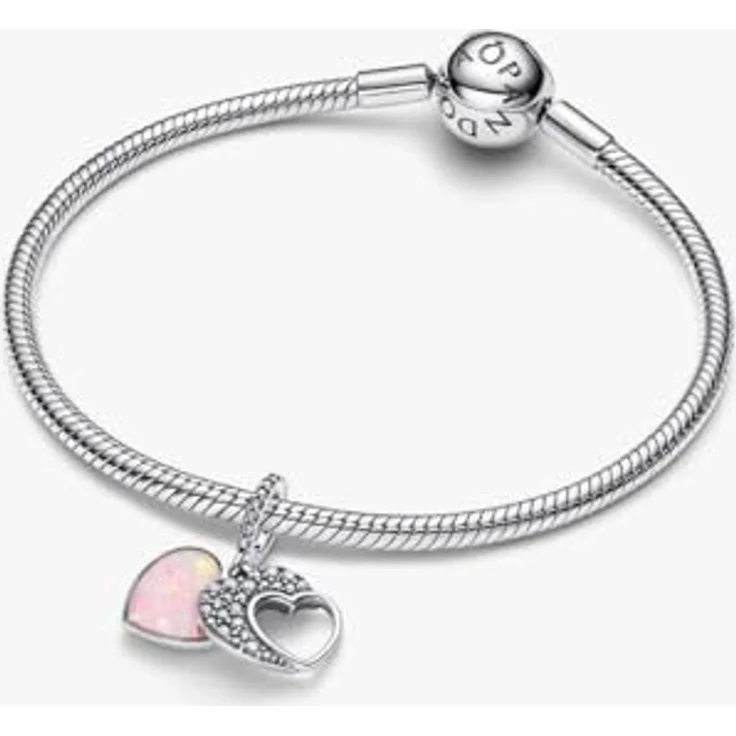 PANDORA Charm Beautiful Mother Doppelter Herz Anhänger in 925 Sterling Silber mit Cubic Zirkonia und Opal Optik, Gravur "To my Beautiful Mother", kompatibel mit Moments ME, 794456C01 – Bild 3