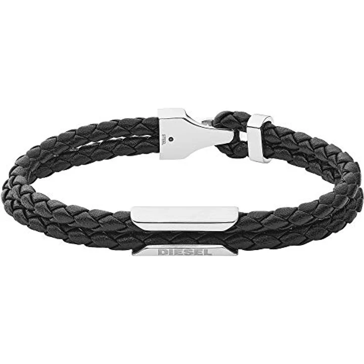 Diesel Armband Stackables, schwarzes Lederarmband mit Edelstahlakzent, L 18,5 cm, glänzend, DX1247040 – Bild 1