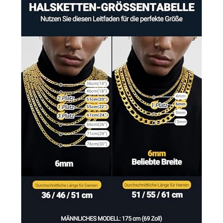 PROSTEEL Herren Halskette Figaro Kette Edelstahl Gold, Breite 4mm, Länge 66cm, Hypoallergen, Modernes Design für Männer – Bild 5