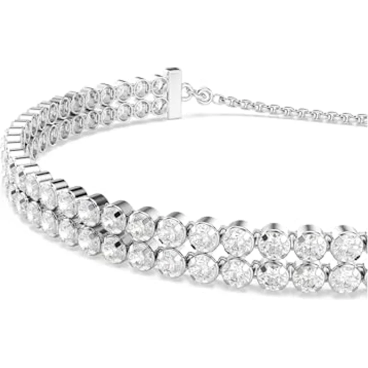 Swarovski Matrix Tennis Armband, Rhodiniertes Damenarmband im Cupchain-Design mit Weißen Kristallen, Armbandlänge 24 cm, Armbandbreite 0.4 cm – Bild 5