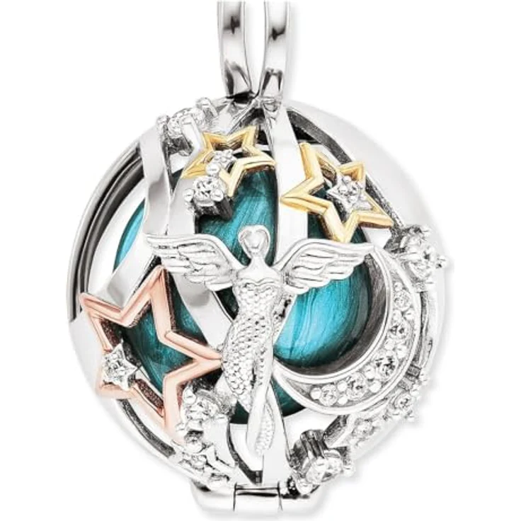 Engelsrufer Heaven Tricolor Klangkugel Anhänger, rhodiniert, mit 925er Sterlingsilber Kette und Zirkonia, verstellbar, nickelfrei, Allergiker geeignet – Bild 2