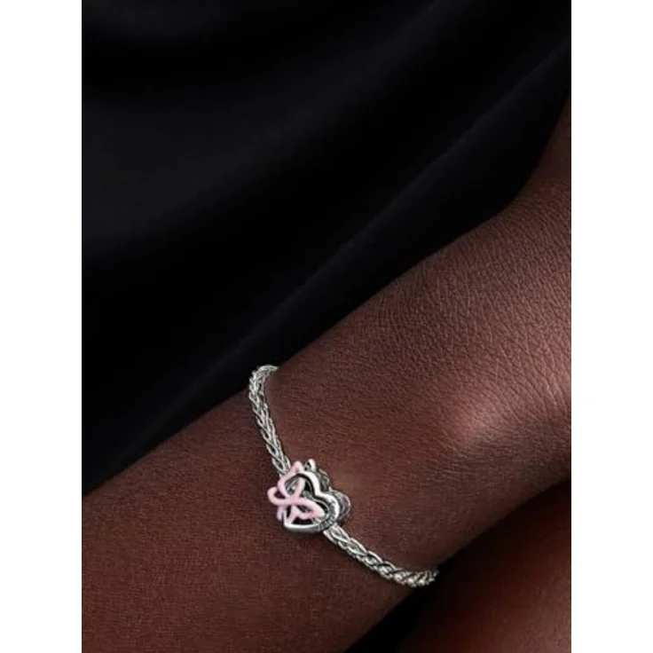 PANDORA Charm Verschlungenes Herz und Schmetterling Anhänger, 925 Sterling Silber mit rosa Emaille und Gravur „Zusammen Wir haben alles“, kompatibel mit Moments, 794475C01 – Bild 4
