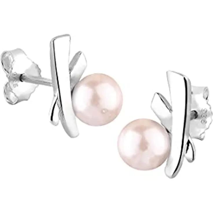 Elli Ohrstecker Süßwasserzuchtperlen Rosa 6 mm, 925 Sterling Silber, zeitlose Eleganz