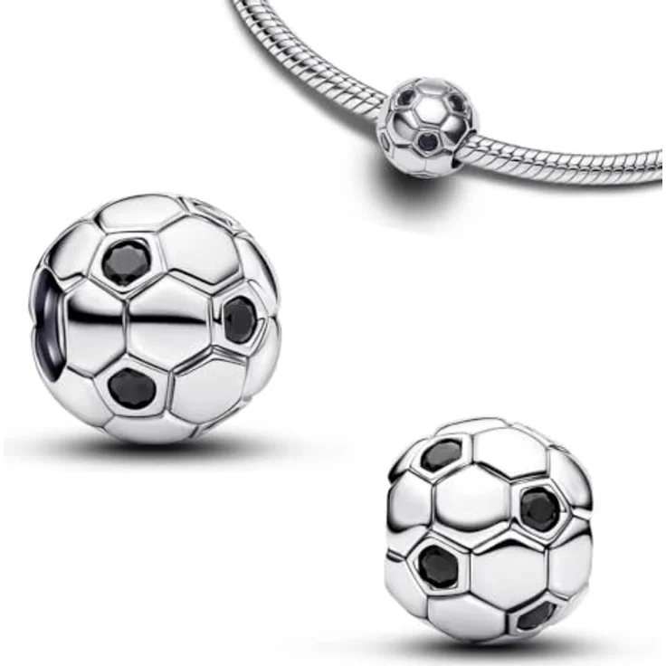 WEIMU Golden Charms 925 Sterling Silber Fußball Charm für Armband & Halskette, hypoallergen, 1,3 g, 8,8 mm × 4,6 mm – Bild 1