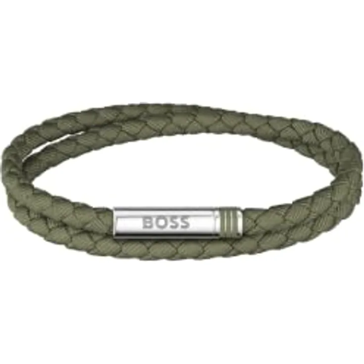 BOSS Herren-Armband, Nylonkordel mit Magnetverschluss, Edelstahl, Schwarz, 190 mm Innenumfang